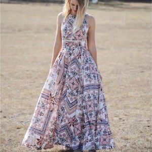 ABEL THE LABEL Anthropologie Boho Chic Charlotte Halter Floral Maxi Dress, XS